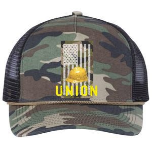 Camouflage Patriotic Union Laborer Worker Iron Hard Hat Gift Retro Rope Trucker Hat Cap