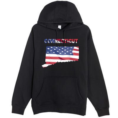 Connecticut Proud United States America Patriot Flag Pride Gift Premium Pullover Hoodie