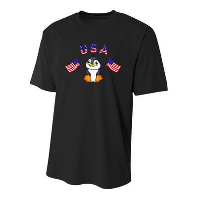 Cute Patriotic USA Penguin American Flags 4th of July Animal Youth Performance Sprint T-Shirt