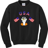 Cute Patriotic USA Penguin American Flags 4th of July Animal Kids Sweatshirt