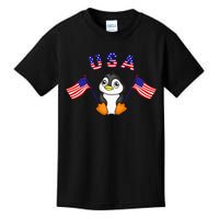 Cute Patriotic USA Penguin American Flags 4th of July Animal Kids T-Shirt