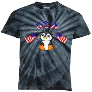 Cute Patriotic USA Penguin American Flags 4th of July Animal Kids Tie-Dye T-Shirt