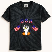 Cute Patriotic USA Penguin American Flags 4th of July Animal Kids Tie-Dye T-Shirt