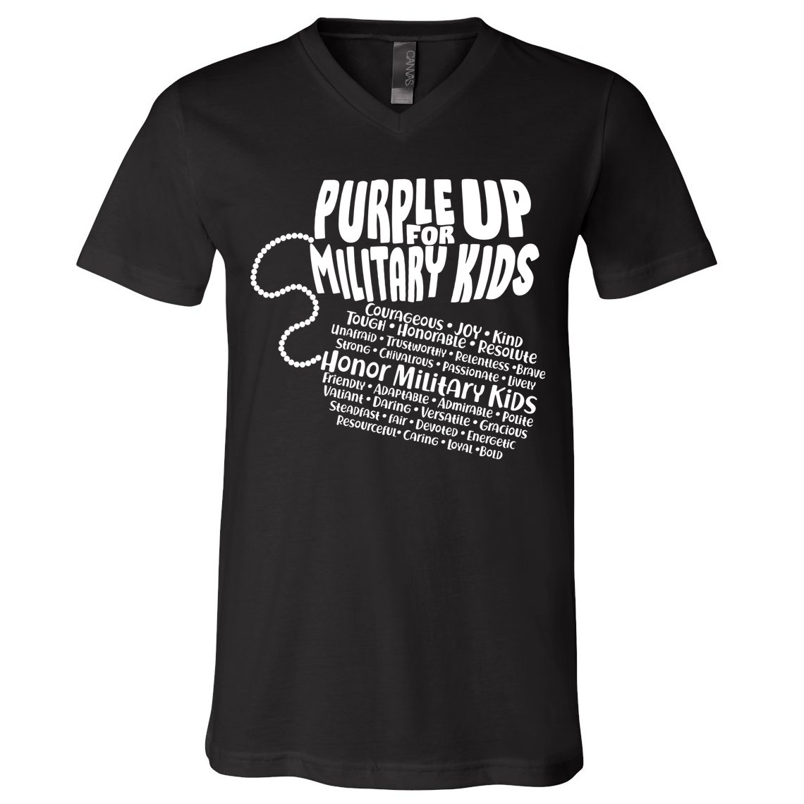 Cool Purple Up For MilitaryKids Dog Tags Text Art V-Neck T-Shirt