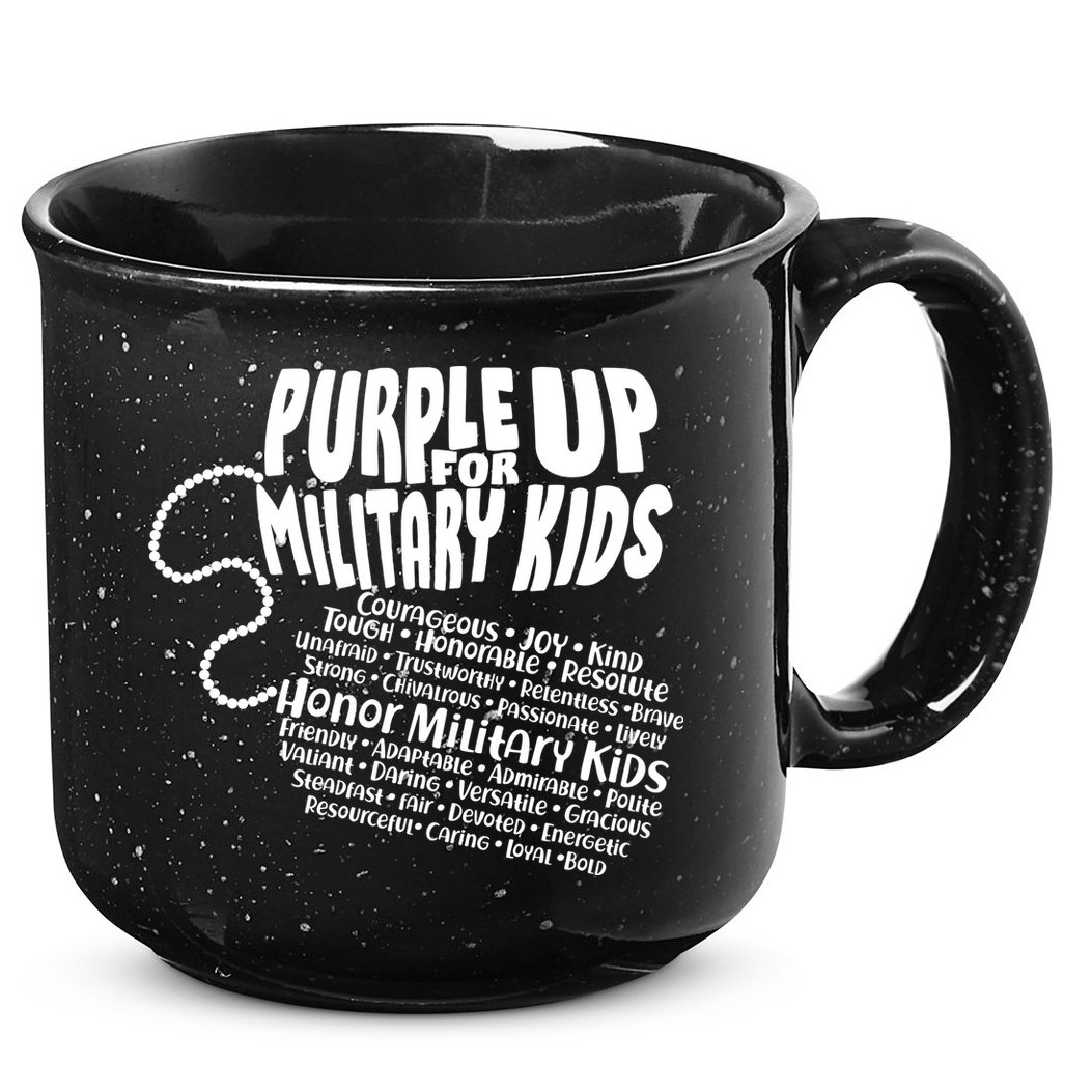 Cool Purple Up For MilitaryKids Dog Tags Text Art 15oz Campfire Ceramic Mug