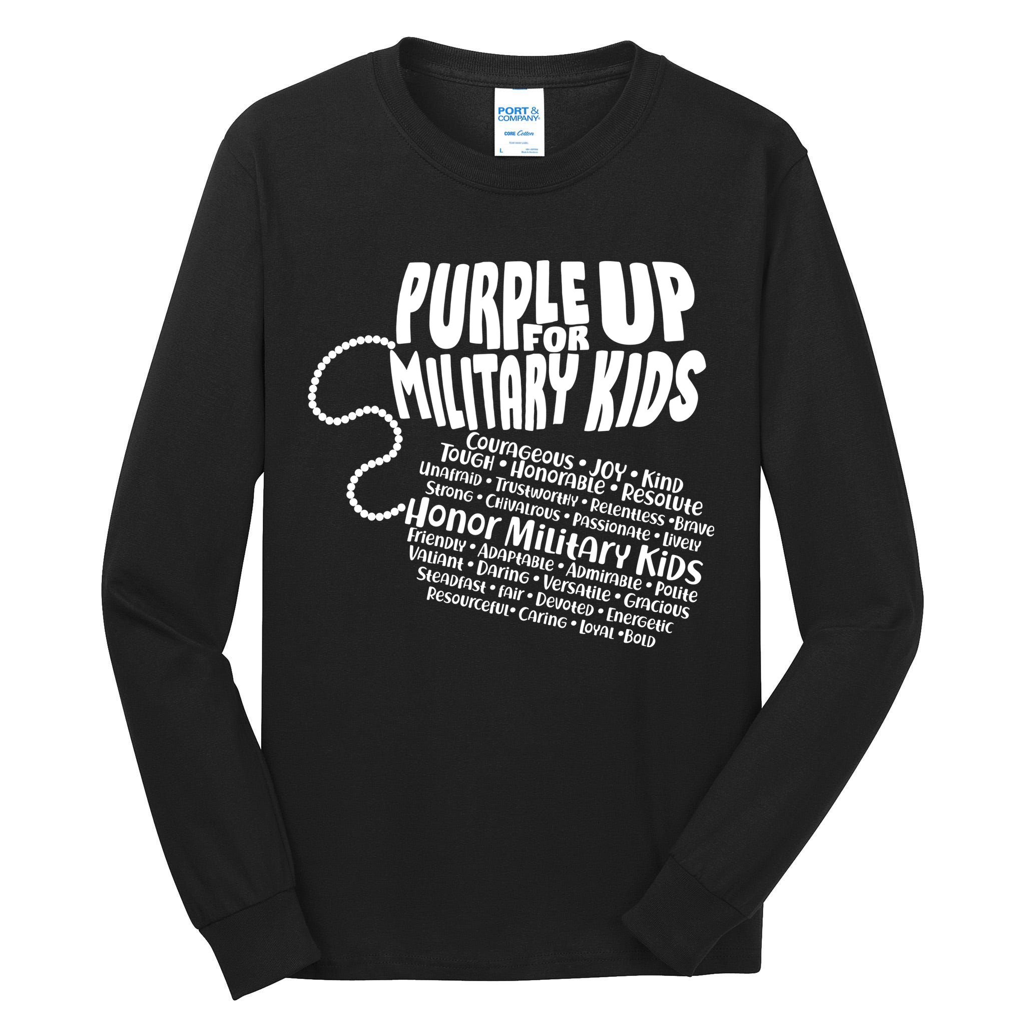 Cool Purple Up For MilitaryKids Dog Tags Text Art Tall Long Sleeve T-Shirt