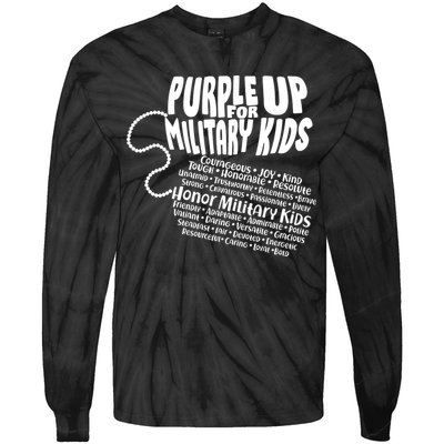 Cool Purple Up For MilitaryKids Dog Tags Text Art Tie-Dye Long Sleeve Shirt