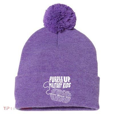 Cool Purple Up For MilitaryKids Dog Tags Text Art Pom Pom 12in Knit Beanie