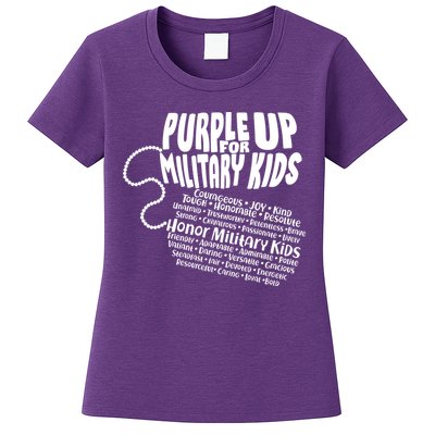 Cool Purple Up For MilitaryKids Dog Tags Text Art Womens T-Shirt