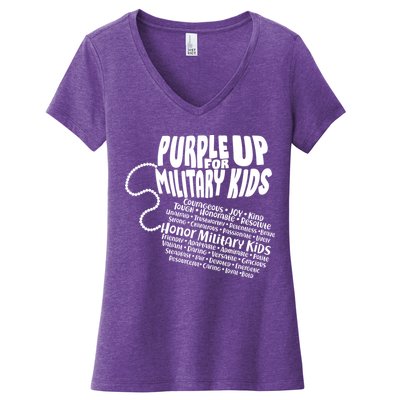 Cool Purple Up For MilitaryKids Dog Tags Text Art Women's V-Neck T-Shirt