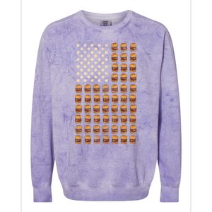 Cheeseburger Patriotic Usa American Flag National Burger Day Gift Colorblast Crewneck Sweatshirt