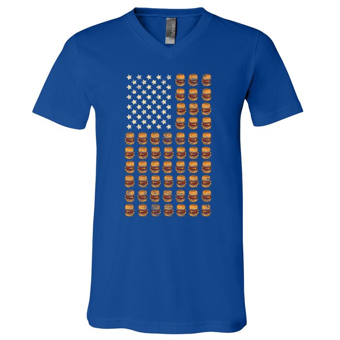 Cheeseburger Patriotic Usa American Flag National Burger Day Gift V-Neck T-Shirt