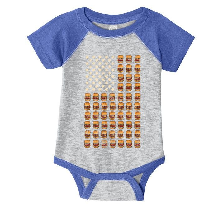 Cheeseburger Patriotic Usa American Flag National Burger Day Gift Infant Baby Jersey Bodysuit