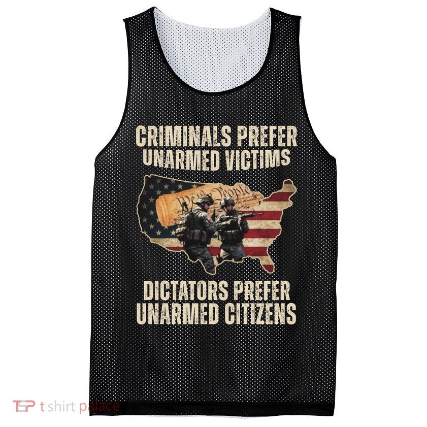 Criminals Prefer Unarmed Victims Dictators Prefer Unarmed Citizens Mesh Reversible Basketball Jersey Tank