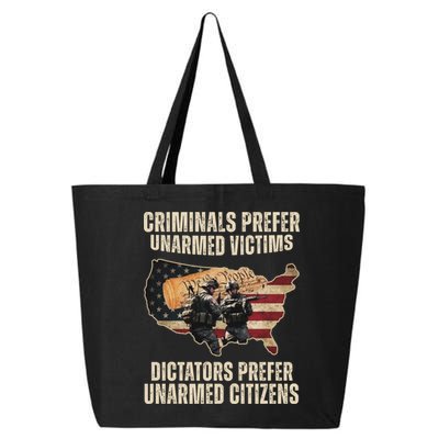 Criminals Prefer Unarmed Victims Dictators Prefer Unarmed Citizens 25L Jumbo Tote