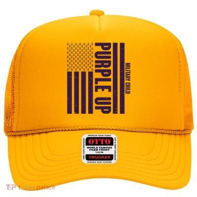 Cool Purple USA American Flag High Crown Mesh Back Trucker Hat