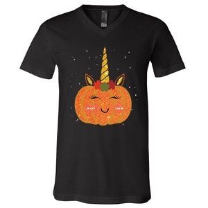 Cute Pumpkin Unicorn Halloween V-Neck T-Shirt