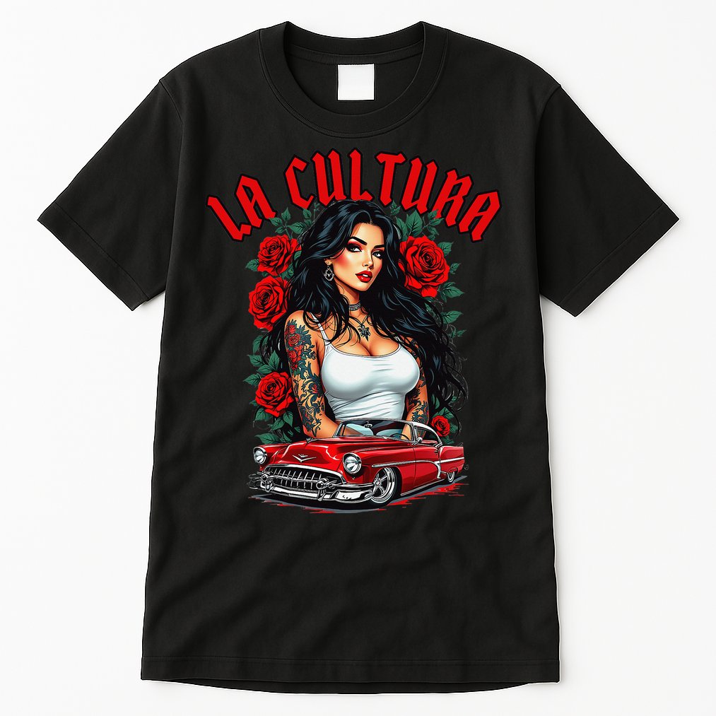 Chola Pin Up Chicano Mexican Latina Car Show Cinco De Mayo Tall T-Shirt