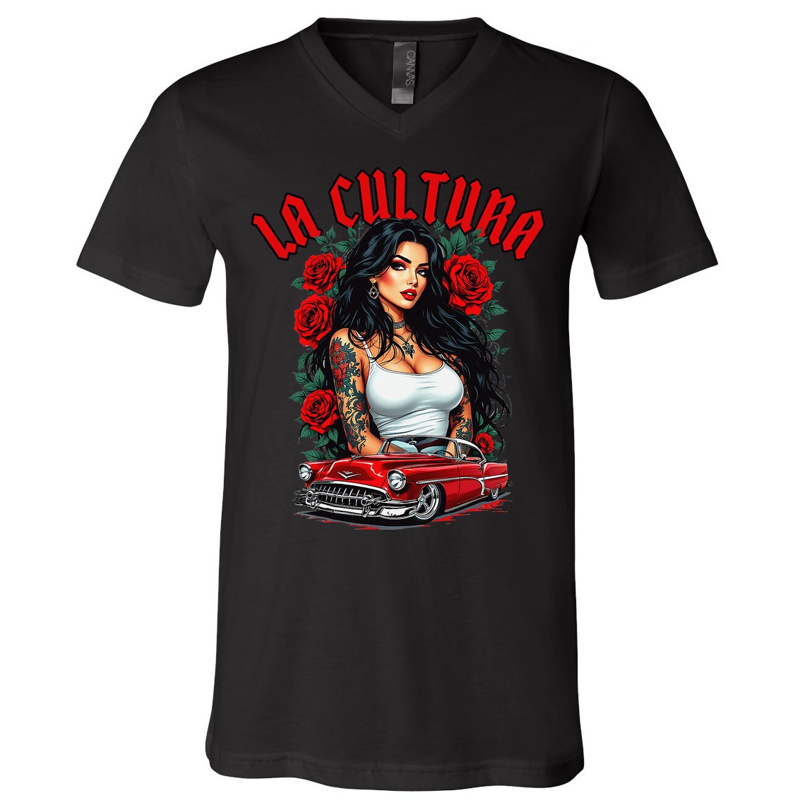 Chola Pin Up Chicano Mexican Latina Car Show Cinco De Mayo V-Neck T-Shirt