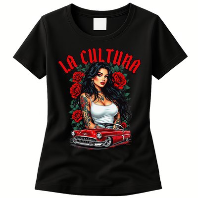 Chola Pin Up Chicano Mexican Latina Car Show Cinco De Mayo Womens T-Shirt