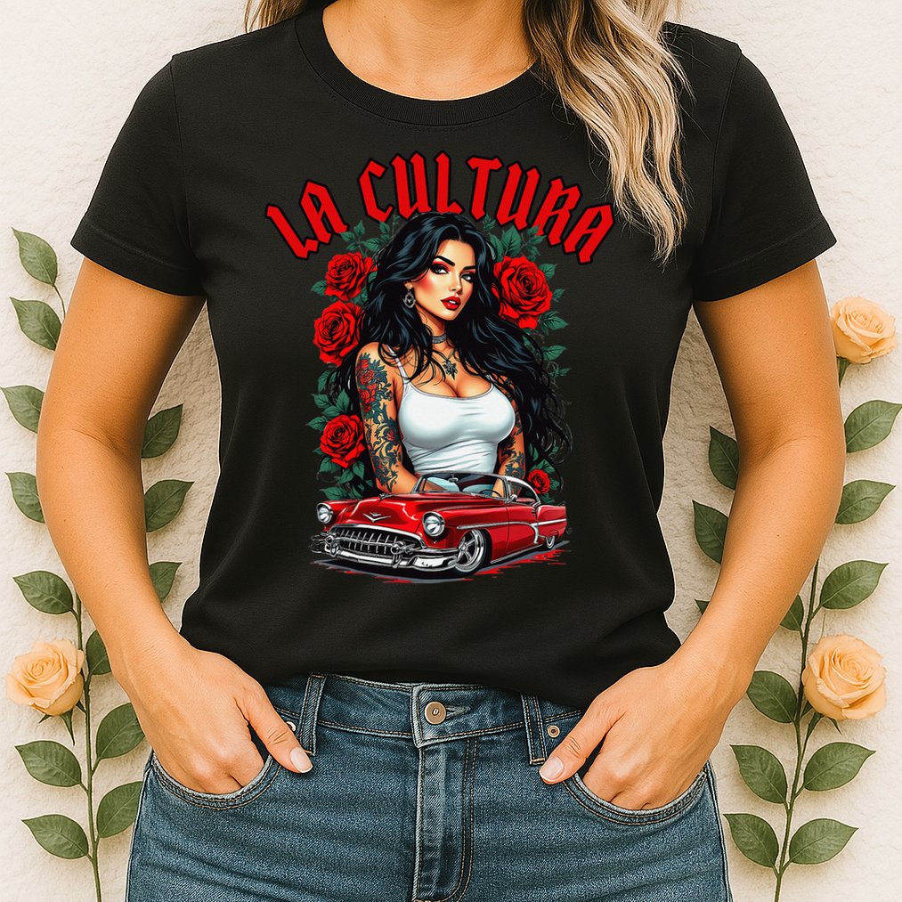 Chola Pin Up Chicano Mexican Latina Car Show Cinco De Mayo Womens T-Shirt