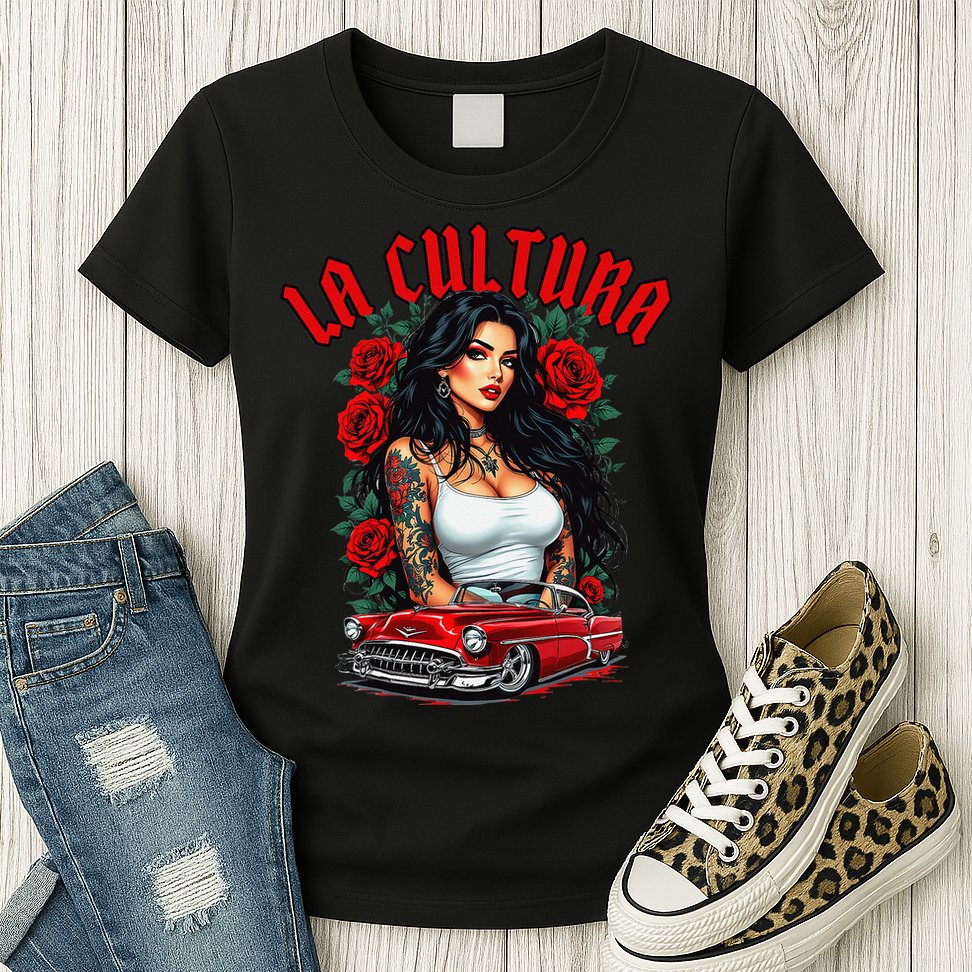 Chola Pin Up Chicano Mexican Latina Car Show Cinco De Mayo Womens T-Shirt