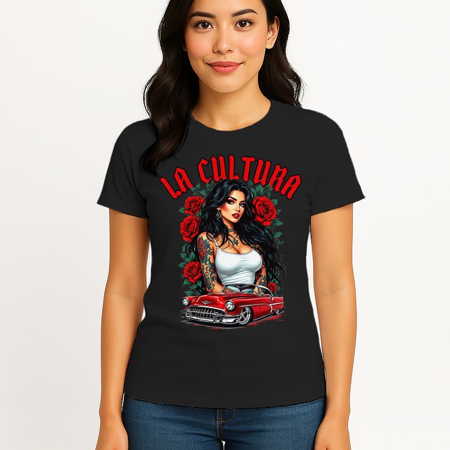 Chola Pin Up Chicano Mexican Latina Car Show Cinco De Mayo Womens T-Shirt