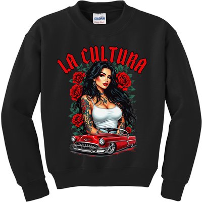 Chola Pin Up Chicano Mexican Latina Car Show Cinco De Mayo Kids Sweatshirt