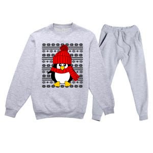 Cute Penguin Ugly Christmas Sweater Xmas Gift Premium Crewneck Sweatsuit Set