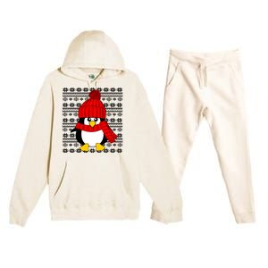 Cute Penguin Ugly Christmas Sweater Xmas Gift Premium Hooded Sweatsuit Set