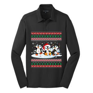 Cute Penguin Ugly Christmas Sweater Xmas Light Penguin Lover Gift Silk Touch Performance Long Sleeve Polo