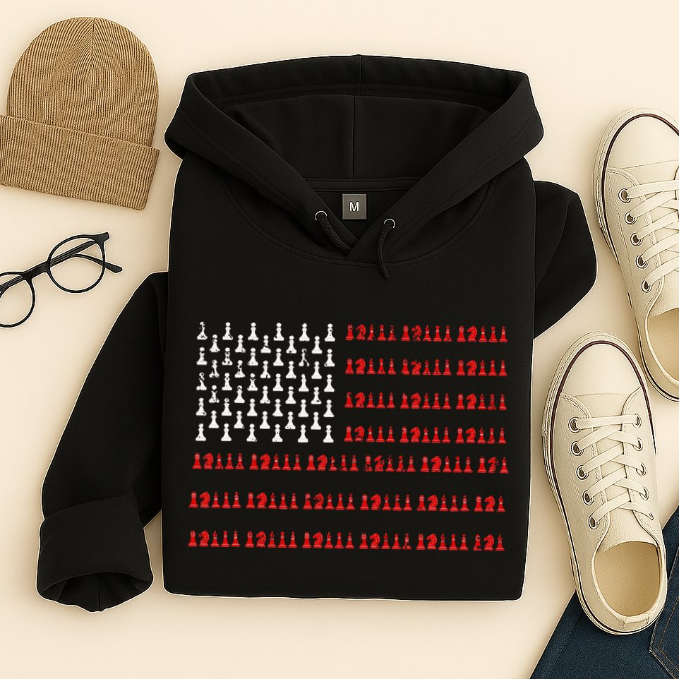 Chess Piece Usa Flag Chess Player Gift Chess Hoodie