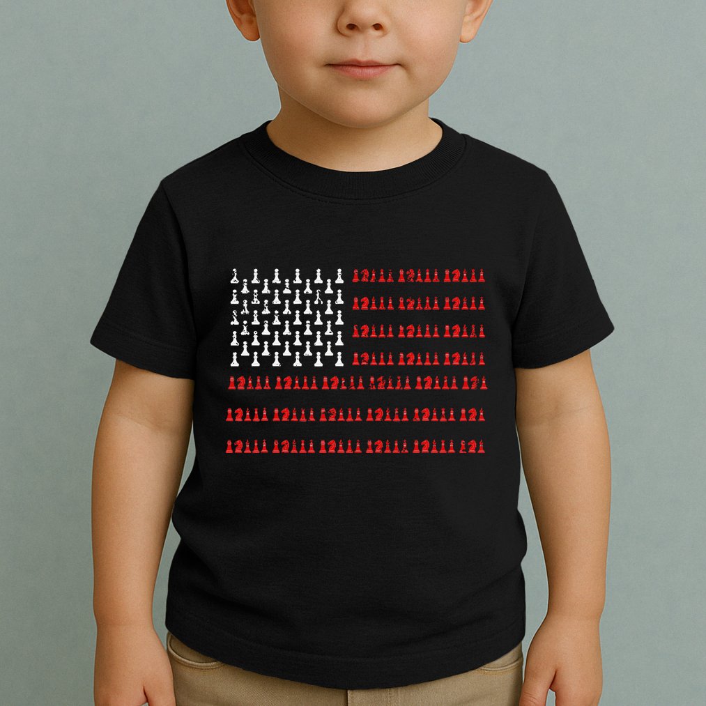 Chess Piece Usa Flag Chess Player Gift Chess Toddler T-Shirt