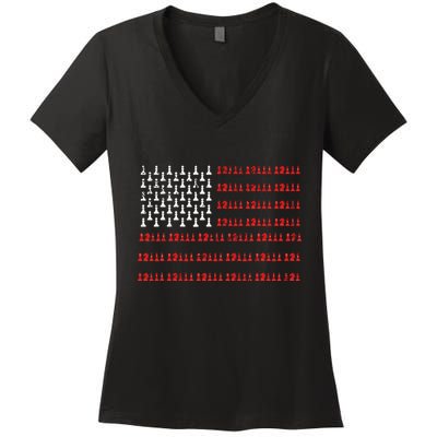 Chess Piece Usa Flag Chess Player Gift Chess Women's V-Neck T-Shirt