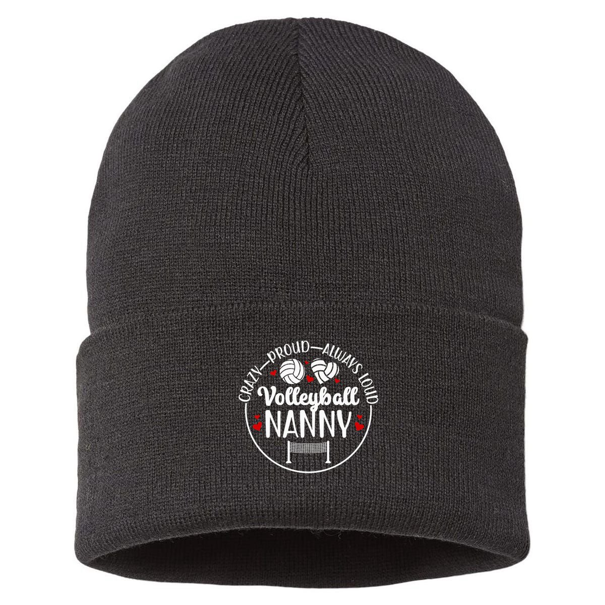 Crazy Proud Volleyball Nanny Of A Volleyball Player Nanny Sustainable Knit Beanie