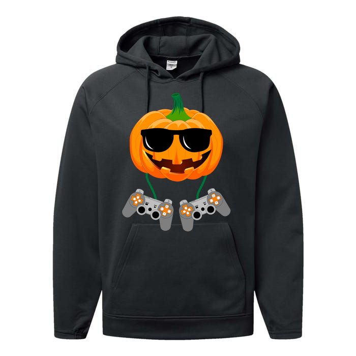 Cool Pumpkin Video Gamer Performance Fleece Hoodie