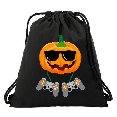 Cool Pumpkin Video Gamer Drawstring Bag