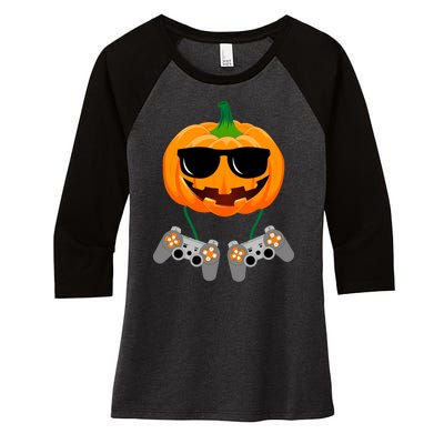 Cool Pumpkin Video Gamer Women's Tri-Blend 3/4-Sleeve Raglan Shirt