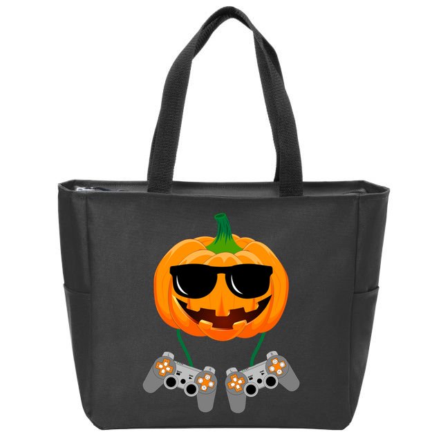 Cool Pumpkin Video Gamer Zip Tote Bag