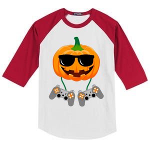 Cool Pumpkin Video Gamer Kids Colorblock Raglan Jersey