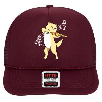 Cat Playing ViolinViolinist High Crown Mesh Back Trucker Hat