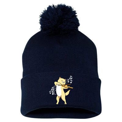 Cat Playing ViolinViolinist Pom Pom 12in Knit Beanie