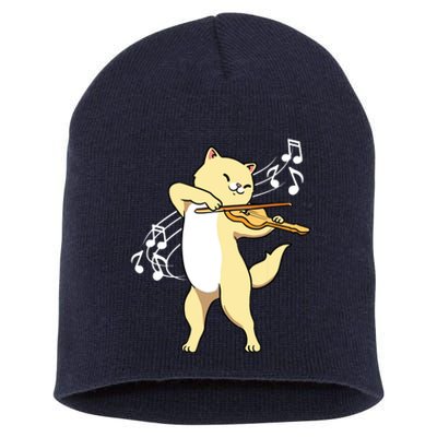 Cat Playing ViolinViolinist Short Acrylic Beanie