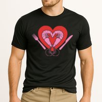 Cute Prawn Valentines Day Heart Shrimp Chef Fork Knife Gift Cooling Performance Crew T-Shirt