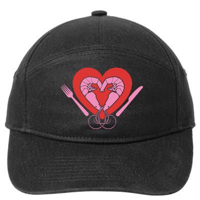 Cute Prawn Valentines Day Heart Shrimp Chef Fork Knife Gift 7-Panel Snapback Hat