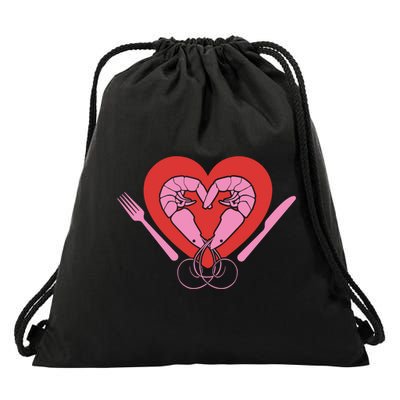 Cute Prawn Valentines Day Heart Shrimp Chef Fork Knife Gift Drawstring Bag