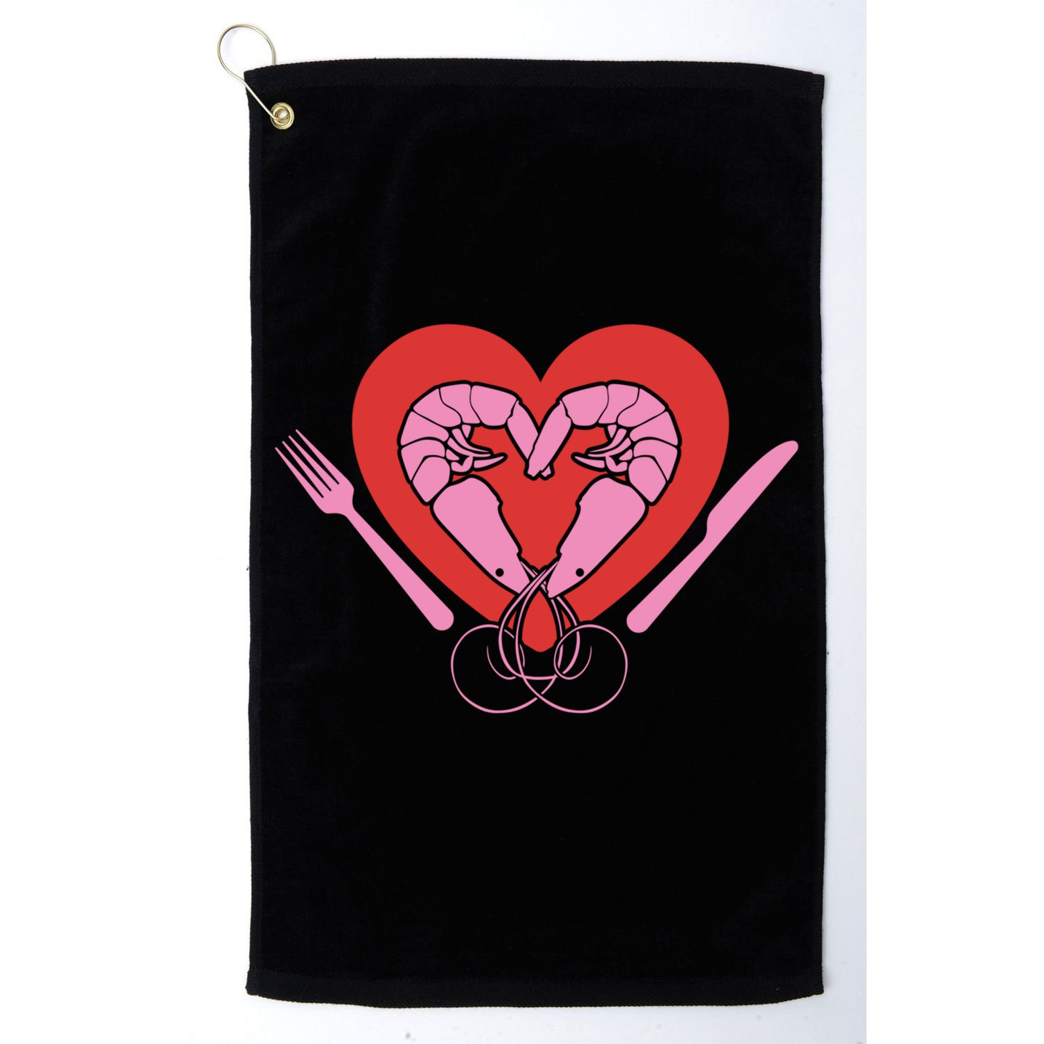 Cute Prawn Valentines Day Heart Shrimp Chef Fork Knife Gift Golf Towel