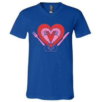 Cute Prawn Valentines Day Heart Shrimp Chef Fork Knife Gift V-Neck T-Shirt