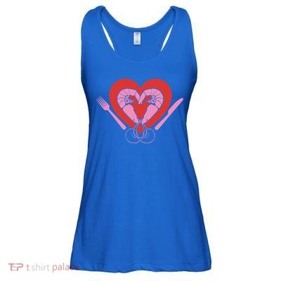 Cute Prawn Valentines Day Heart Shrimp Chef Fork Knife Gift Ladies Essential Flowy Tank
