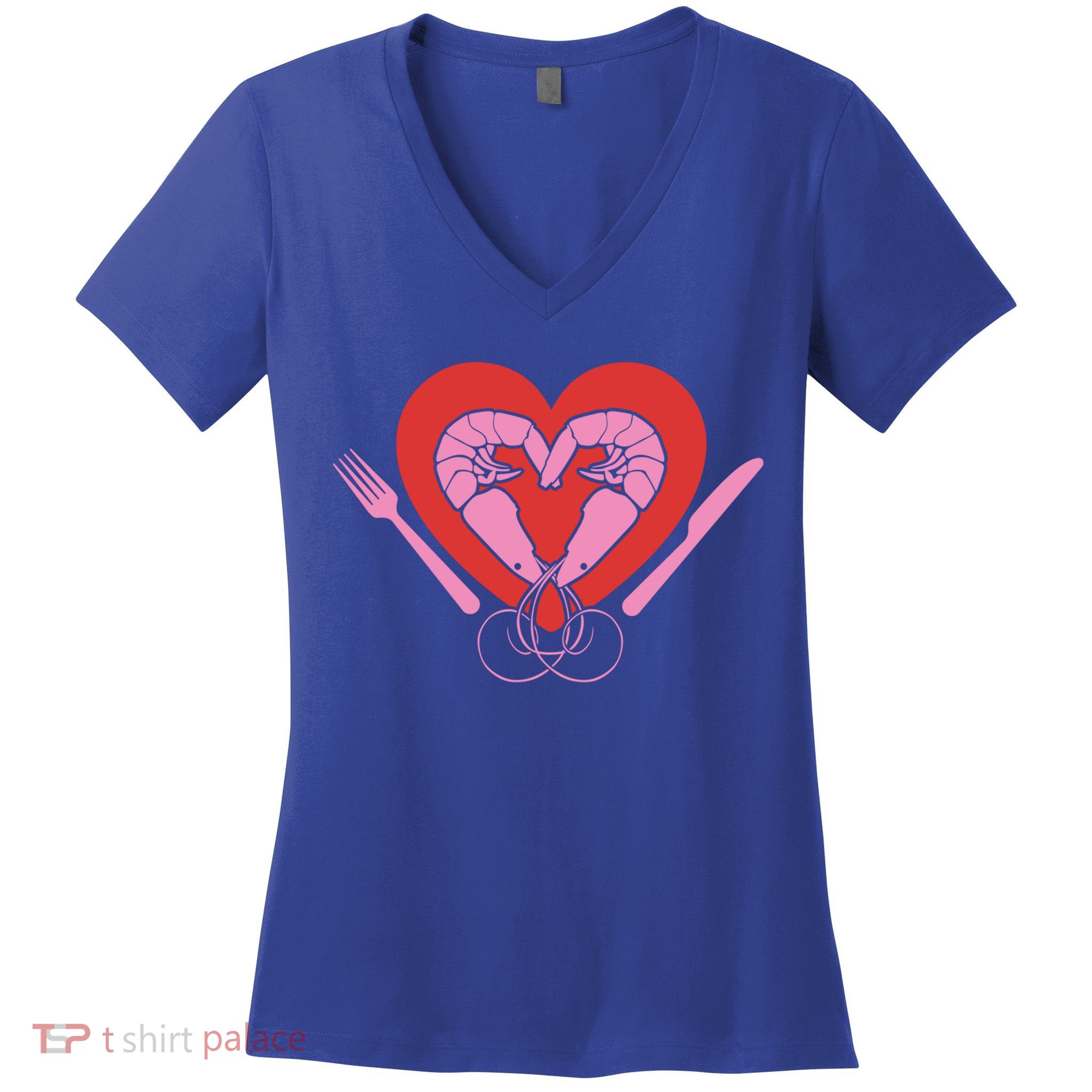 Cute Prawn Valentines Day Heart Shrimp Chef Fork Knife Gift Women's V-Neck T-Shirt